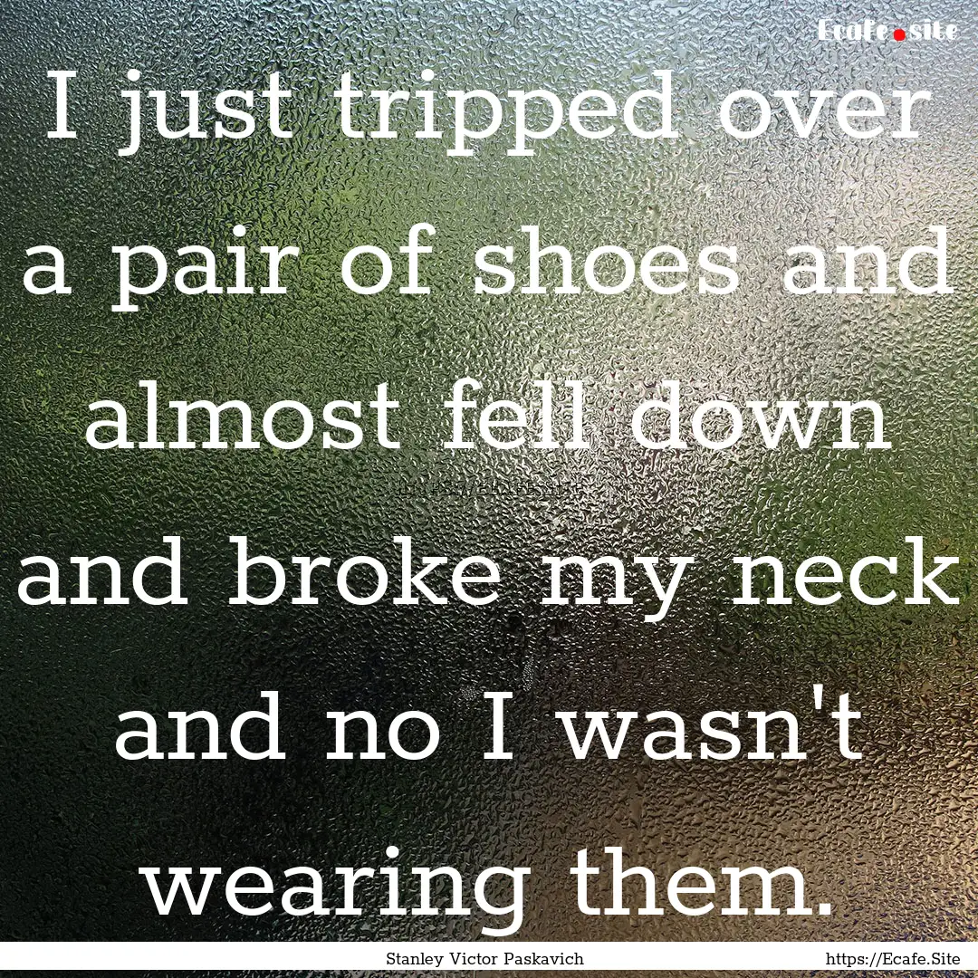 I just tripped over a pair of shoes and almost.... : Quote by Stanley Victor Paskavich