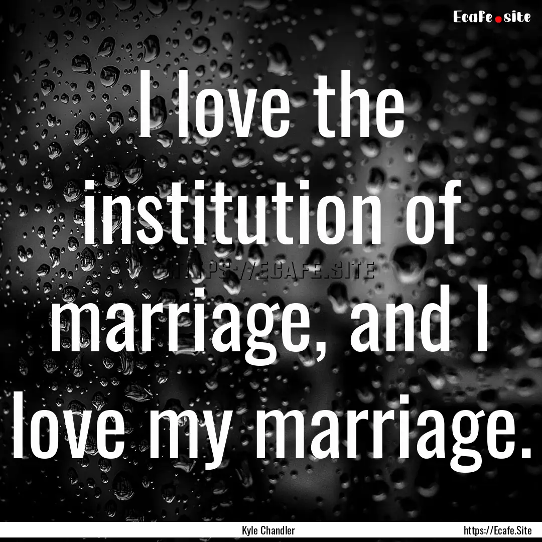 I love the institution of marriage, and I.... : Quote by Kyle Chandler