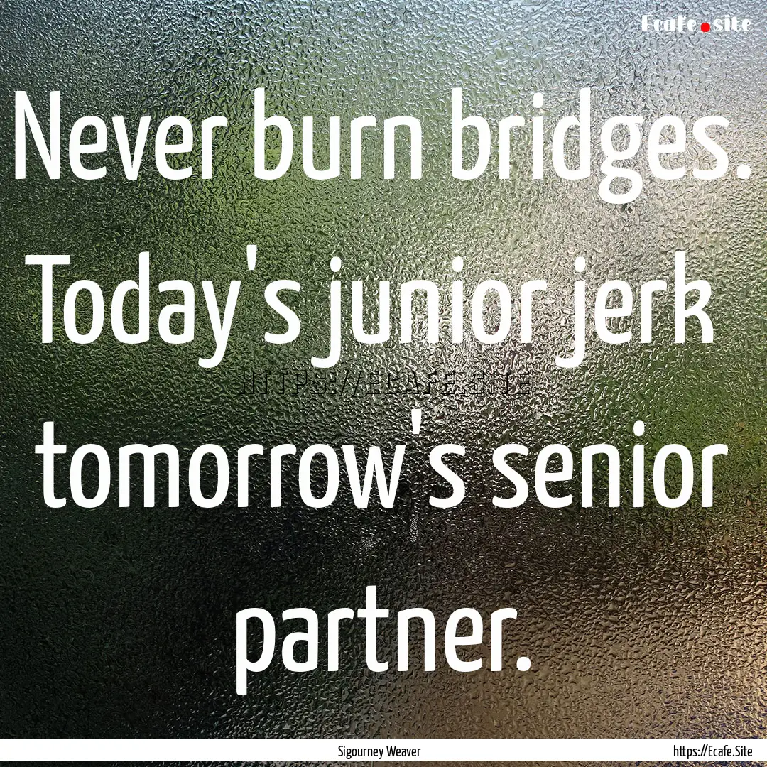 Never burn bridges. Today's junior jerk .... : Quote by Sigourney Weaver