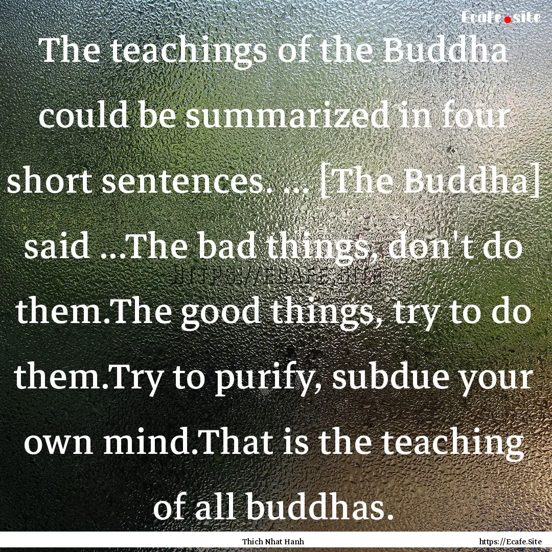 The teachings of the Buddha could be summarized.... : Quote by Thich Nhat Hanh