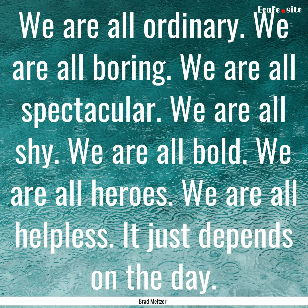 We are all ordinary. We are all boring. We.... : Quote by Brad Meltzer