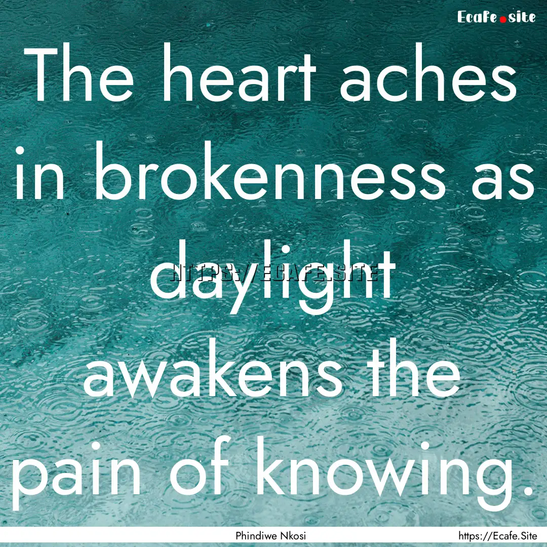 The heart aches in brokenness as daylight.... : Quote by Phindiwe Nkosi