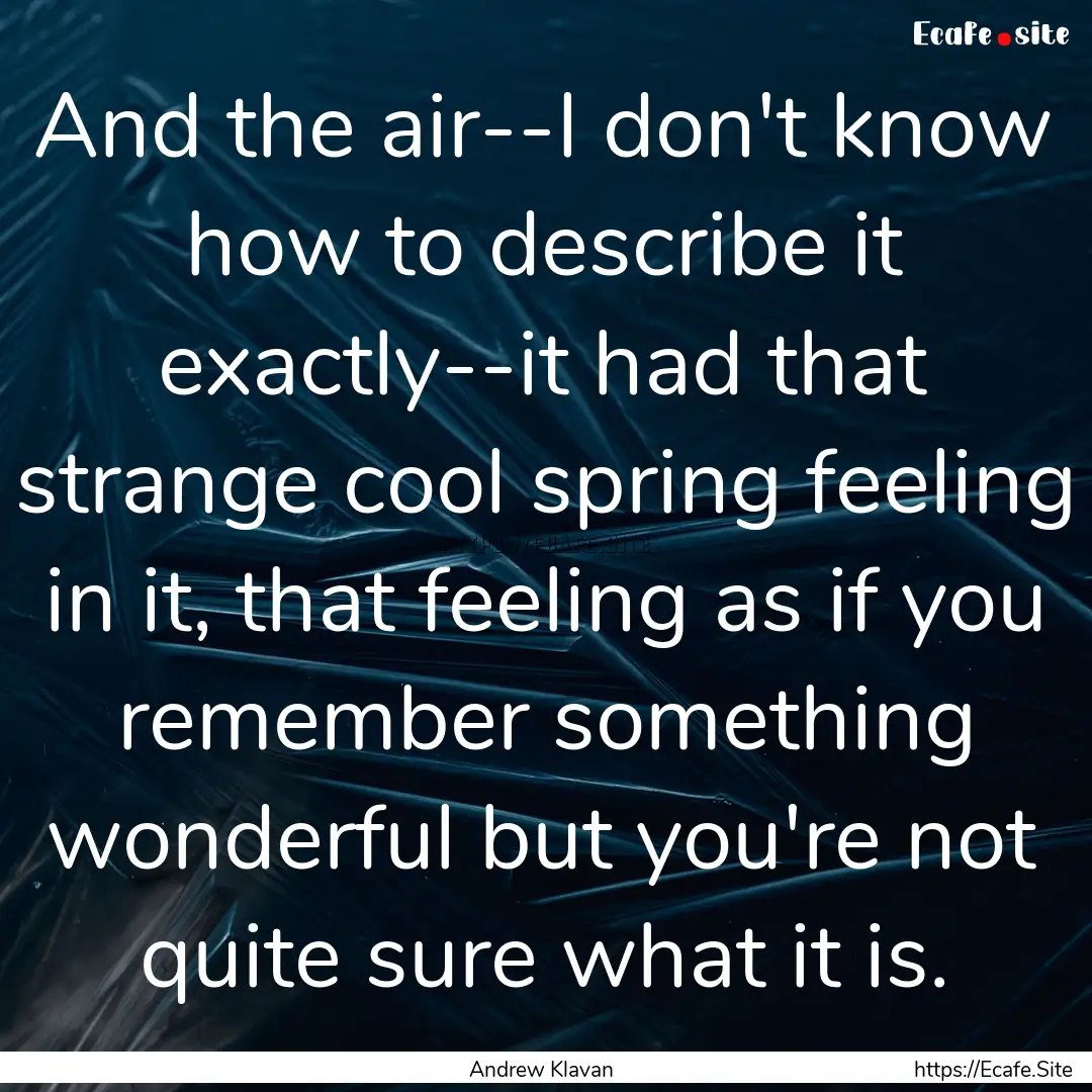 And the air--I don't know how to describe.... : Quote by Andrew Klavan