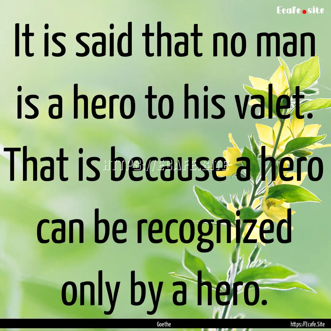 It is said that no man is a hero to his valet..... : Quote by Goethe