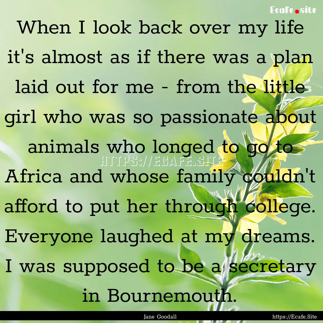 When I look back over my life it's almost.... : Quote by Jane Goodall