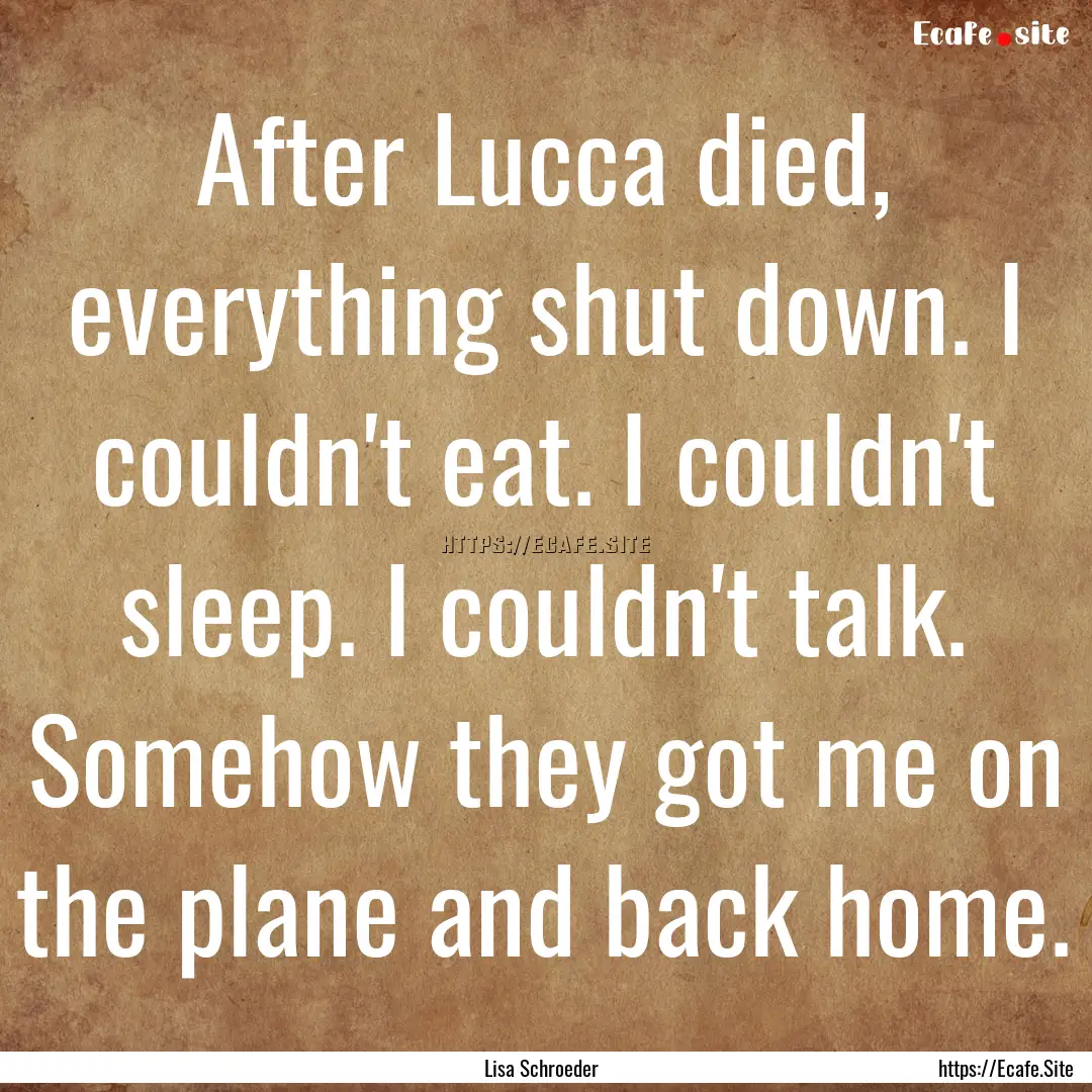 After Lucca died, everything shut down. I.... : Quote by Lisa Schroeder