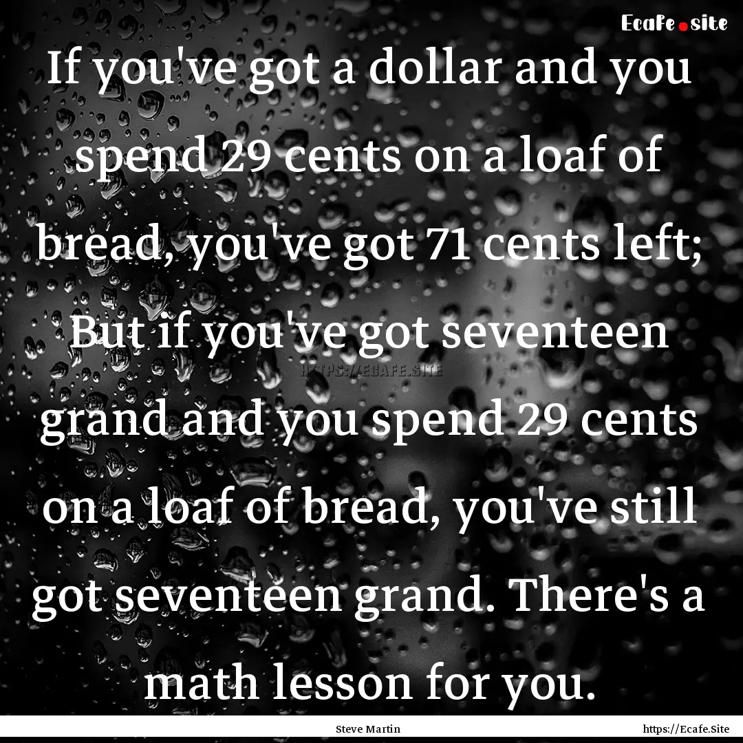 If you've got a dollar and you spend 29 cents.... : Quote by Steve Martin