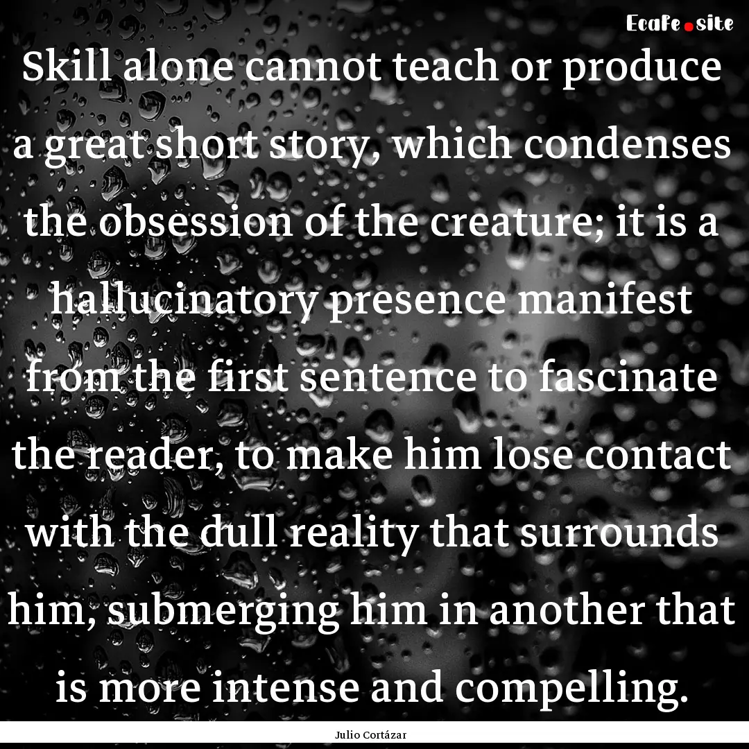 Skill alone cannot teach or produce a great.... : Quote by Julio Cortázar