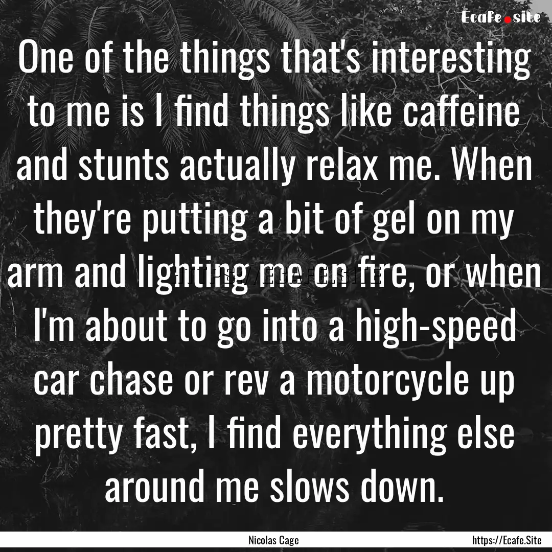 One of the things that's interesting to me.... : Quote by Nicolas Cage