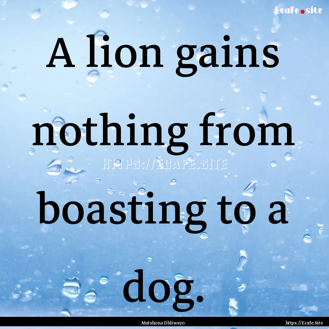 A lion gains nothing from boasting to a dog..... : Quote by Matshona Dhliwayo