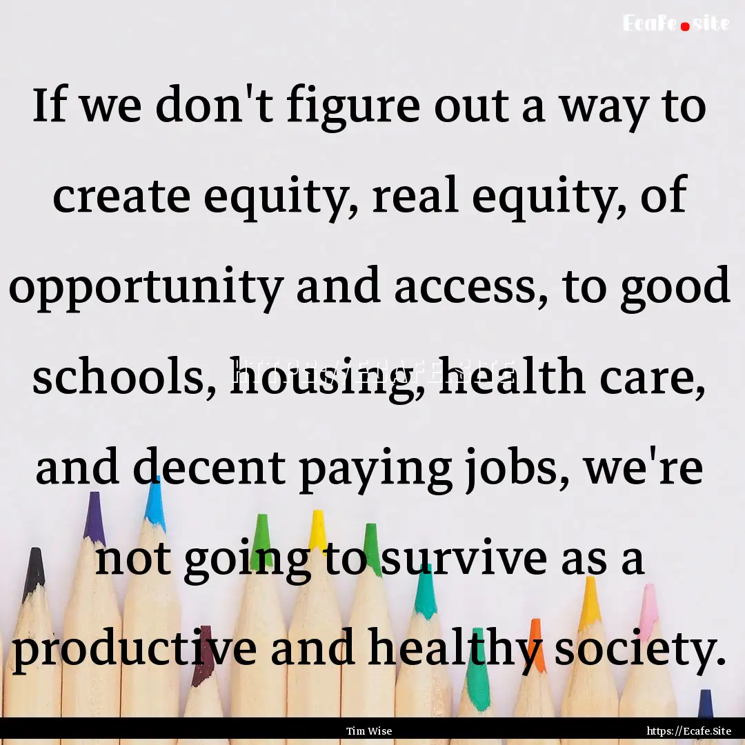 If we don't figure out a way to create equity,.... : Quote by Tim Wise