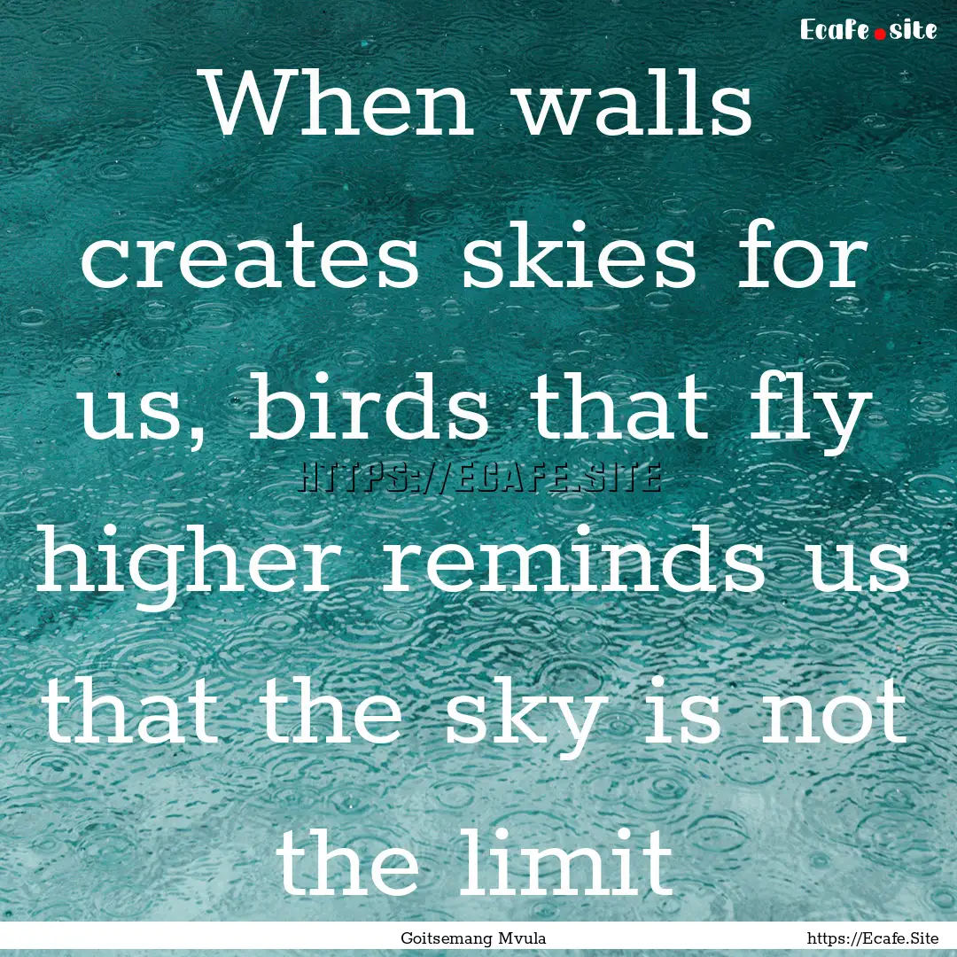 When walls creates skies for us, birds that.... : Quote by Goitsemang Mvula