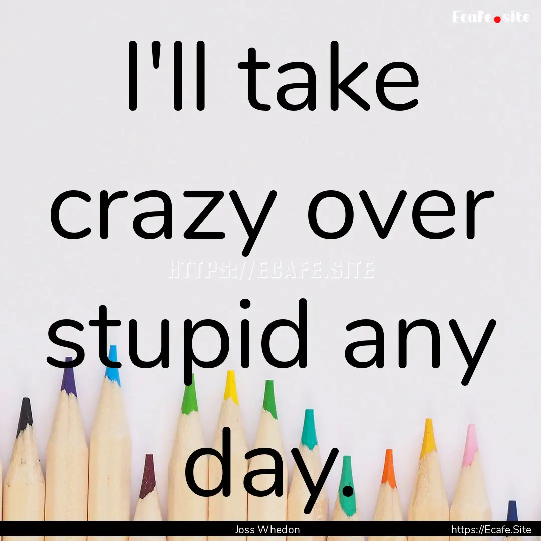 I'll take crazy over stupid any day. : Quote by Joss Whedon