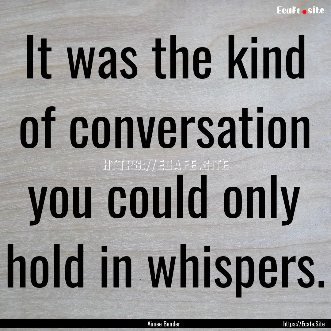 It was the kind of conversation you could.... : Quote by Aimee Bender