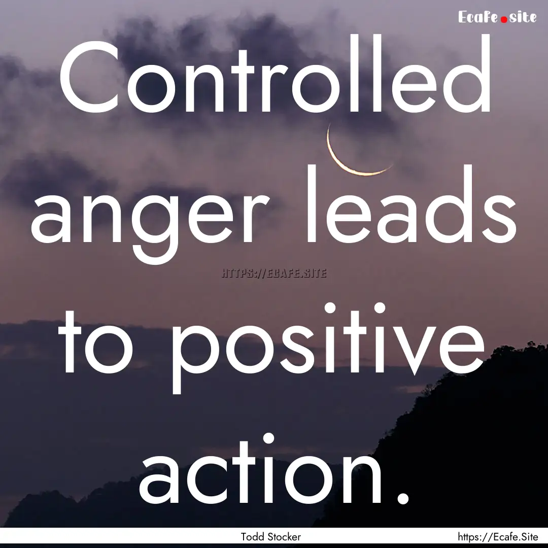 Controlled anger leads to positive action..... : Quote by Todd Stocker