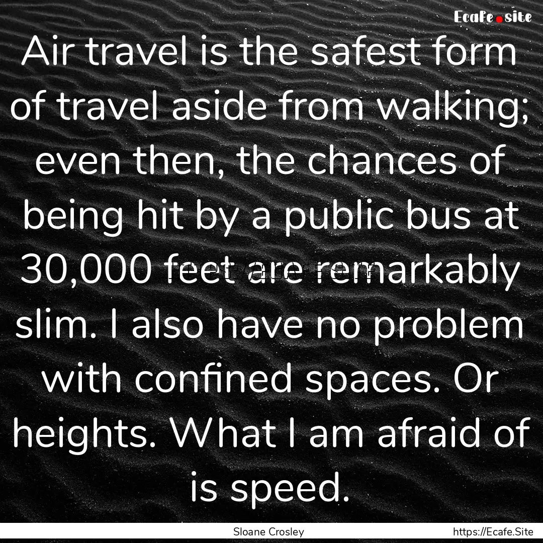 Air travel is the safest form of travel aside.... : Quote by Sloane Crosley