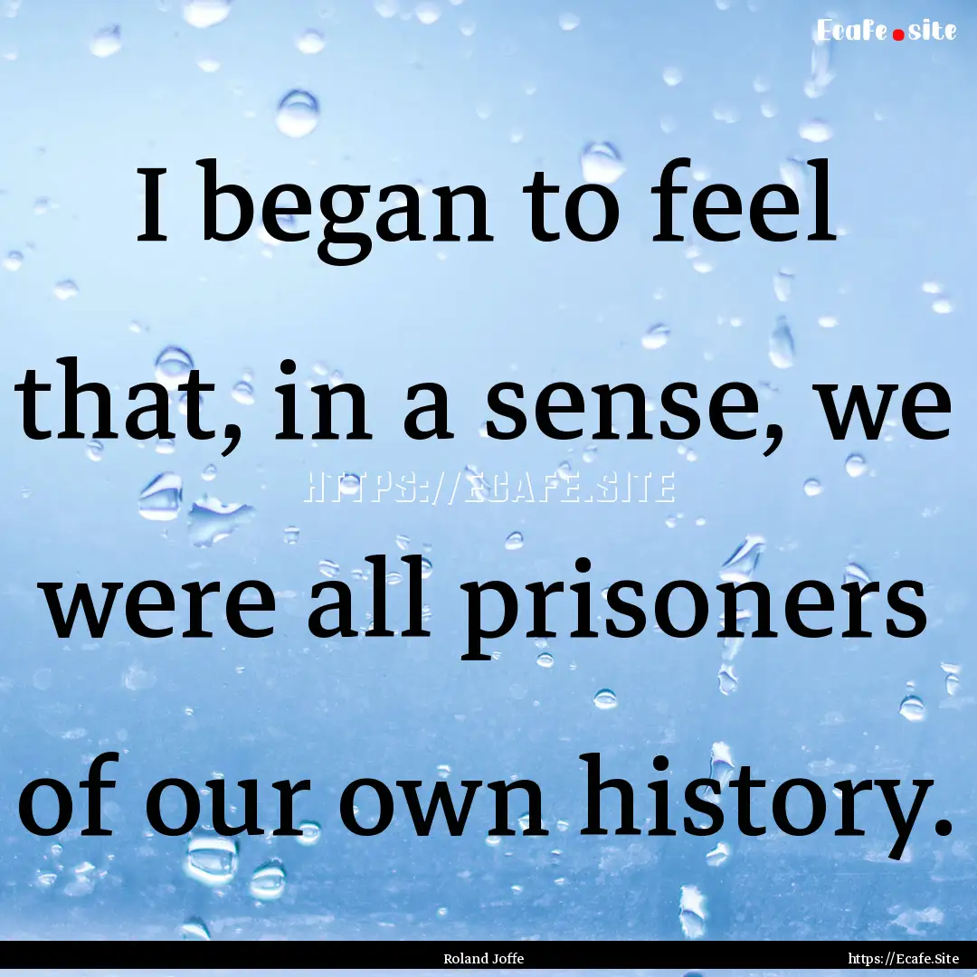 I began to feel that, in a sense, we were.... : Quote by Roland Joffe