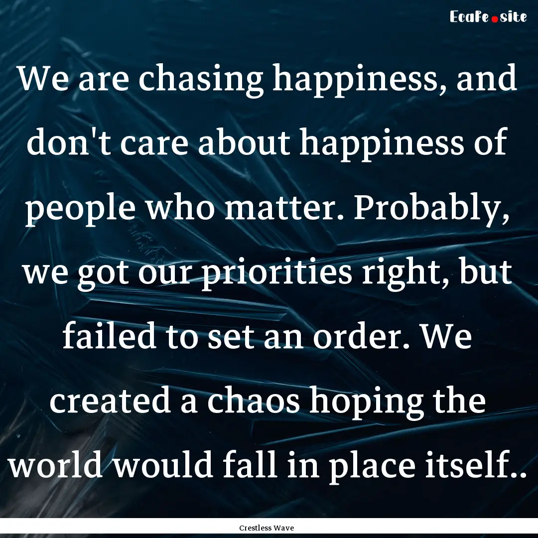 We are chasing happiness, and don't care.... : Quote by Crestless Wave