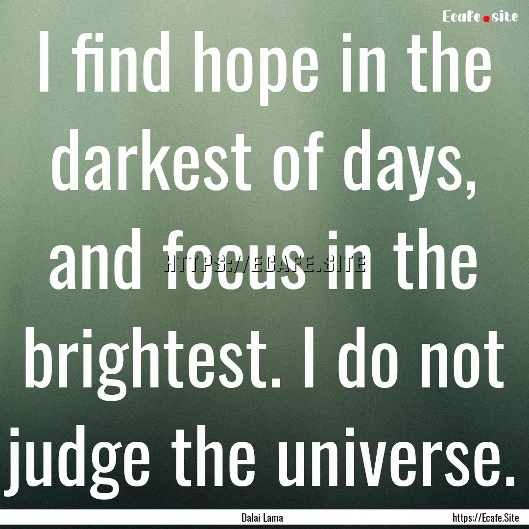 I find hope in the darkest of days, and focus.... : Quote by Dalai Lama