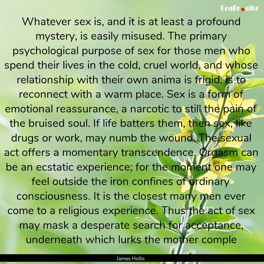 Whatever sex is, and it is at least a profound.... : Quote by James Hollis