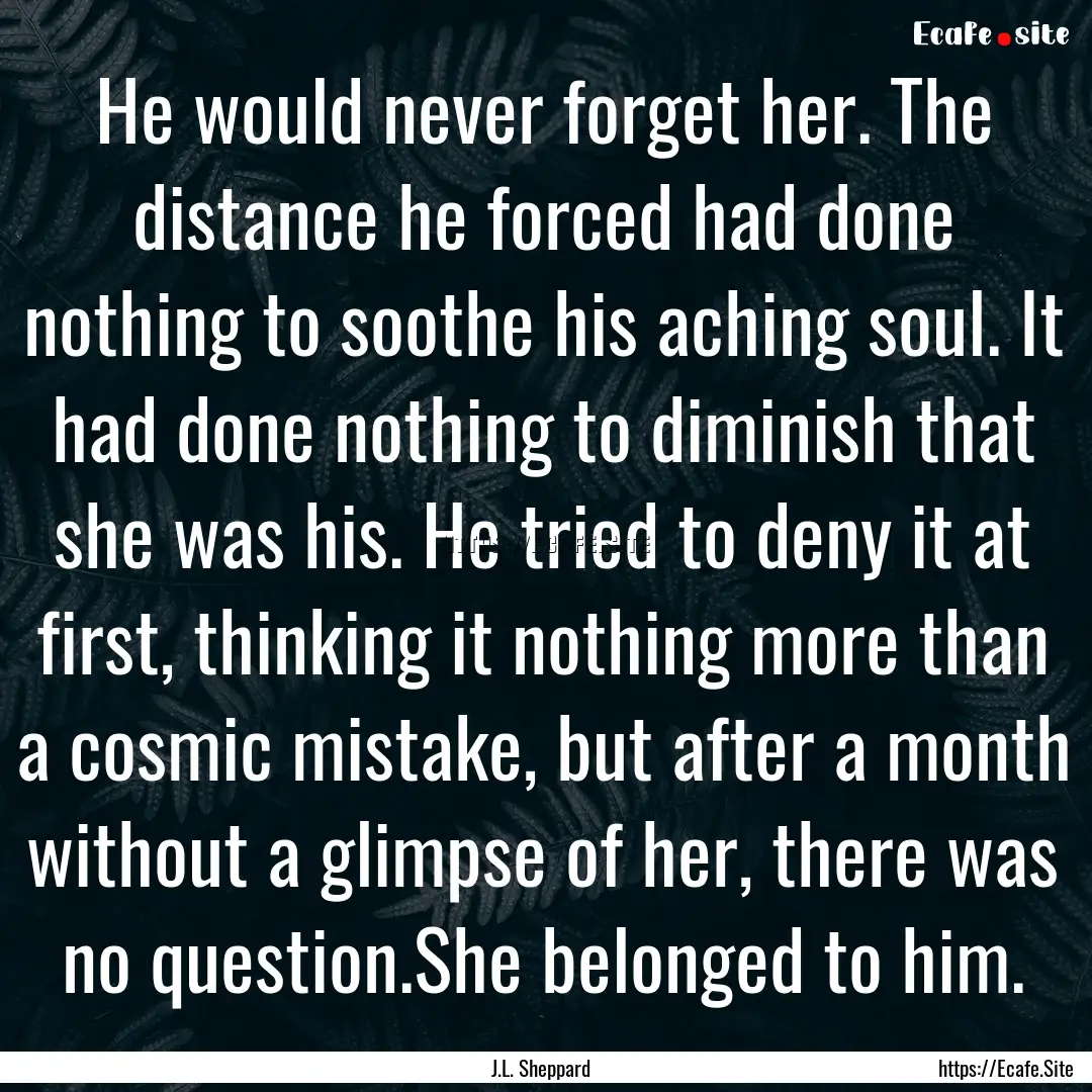 He would never forget her. The distance he.... : Quote by J.L. Sheppard