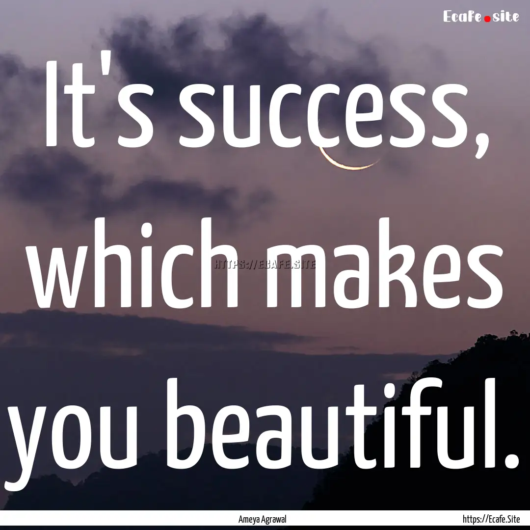 It's success, which makes you beautiful. : Quote by Ameya Agrawal