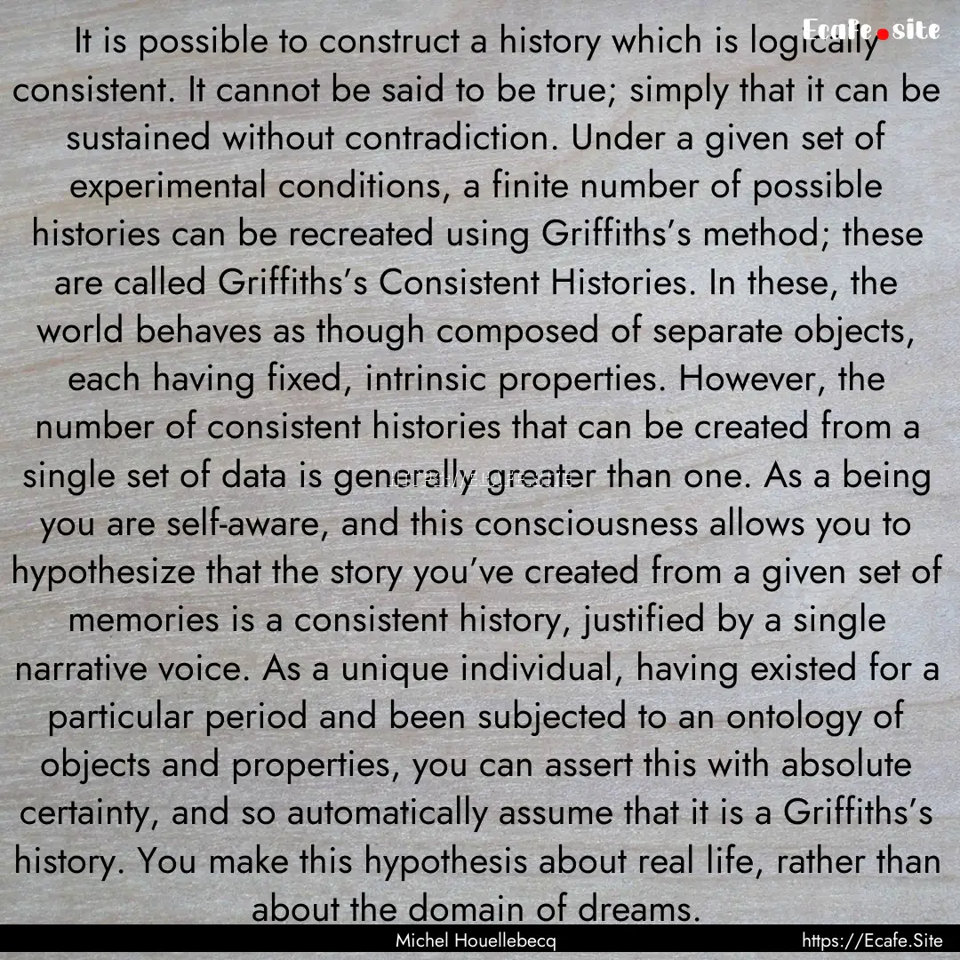 It is possible to construct a history which.... : Quote by Michel Houellebecq