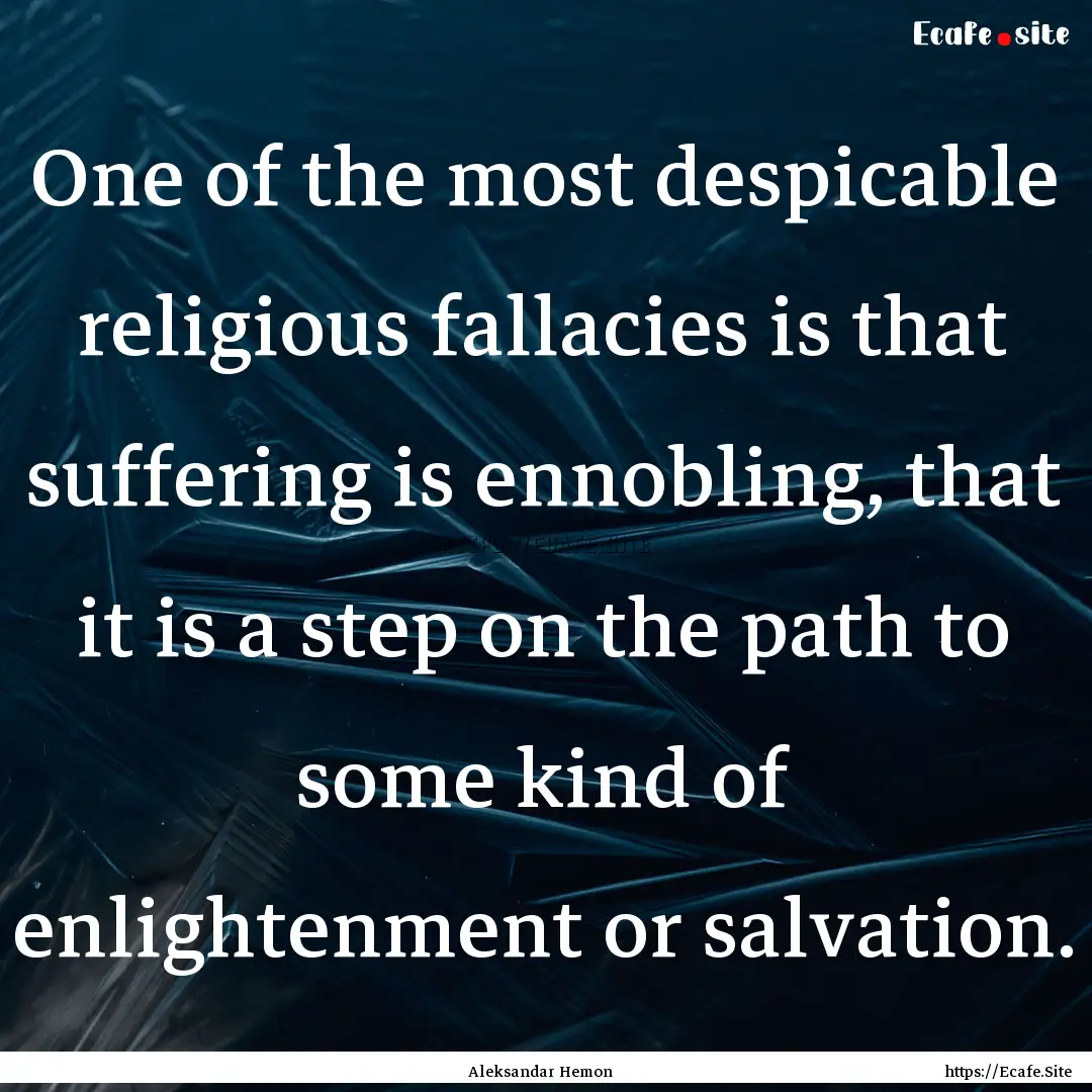 One of the most despicable religious fallacies.... : Quote by Aleksandar Hemon