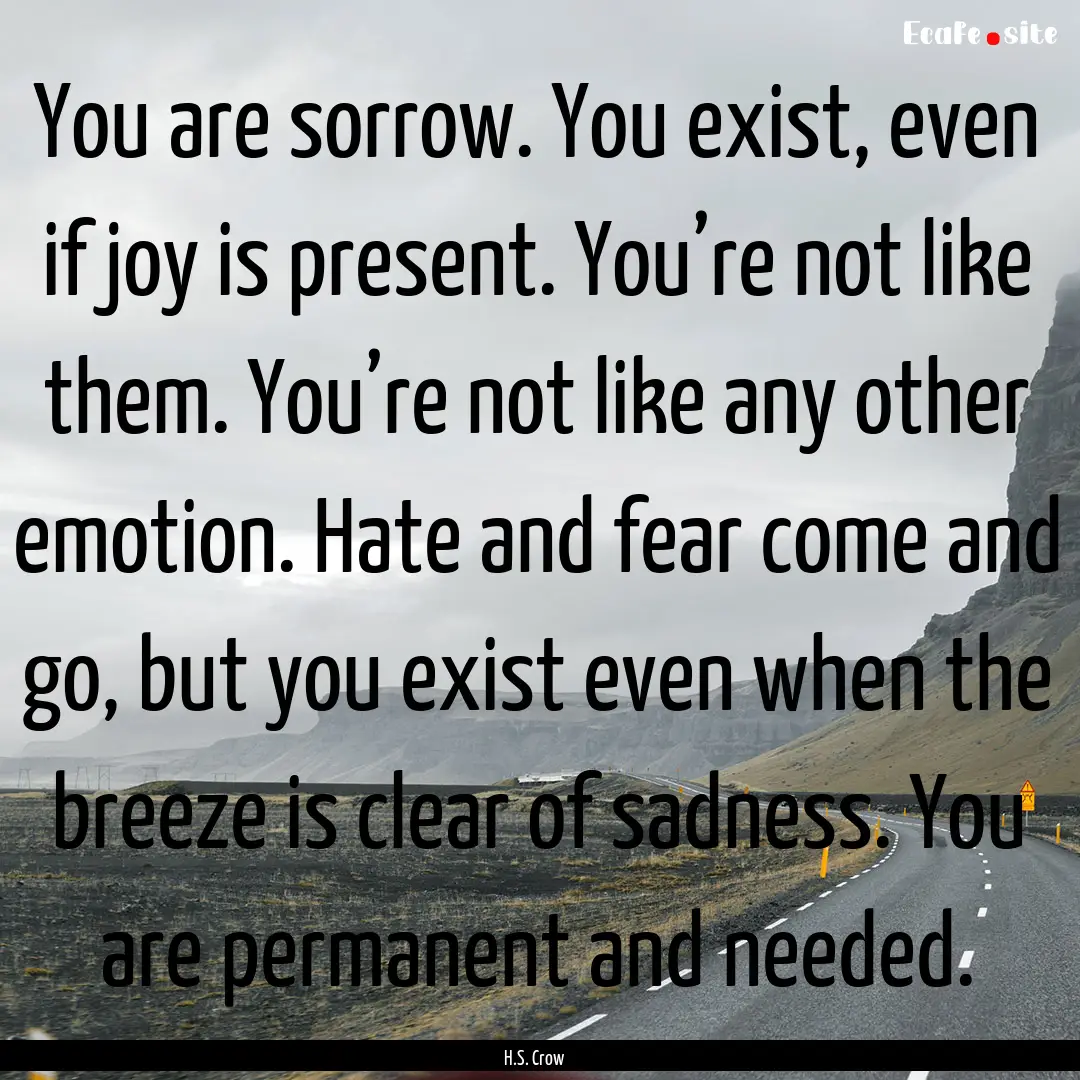 You are sorrow. You exist, even if joy is.... : Quote by H.S. Crow