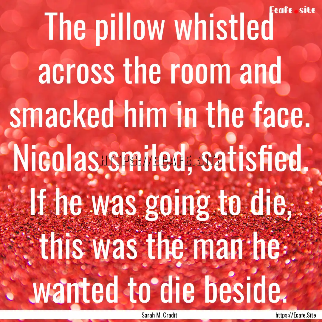 The pillow whistled across the room and smacked.... : Quote by Sarah M. Cradit