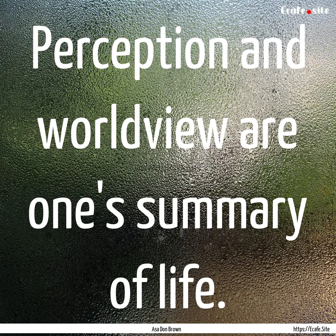 Perception and worldview are one's summary.... : Quote by Asa Don Brown