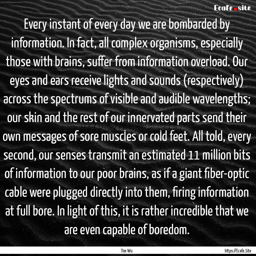 Every instant of every day we are bombarded.... : Quote by Tim Wu