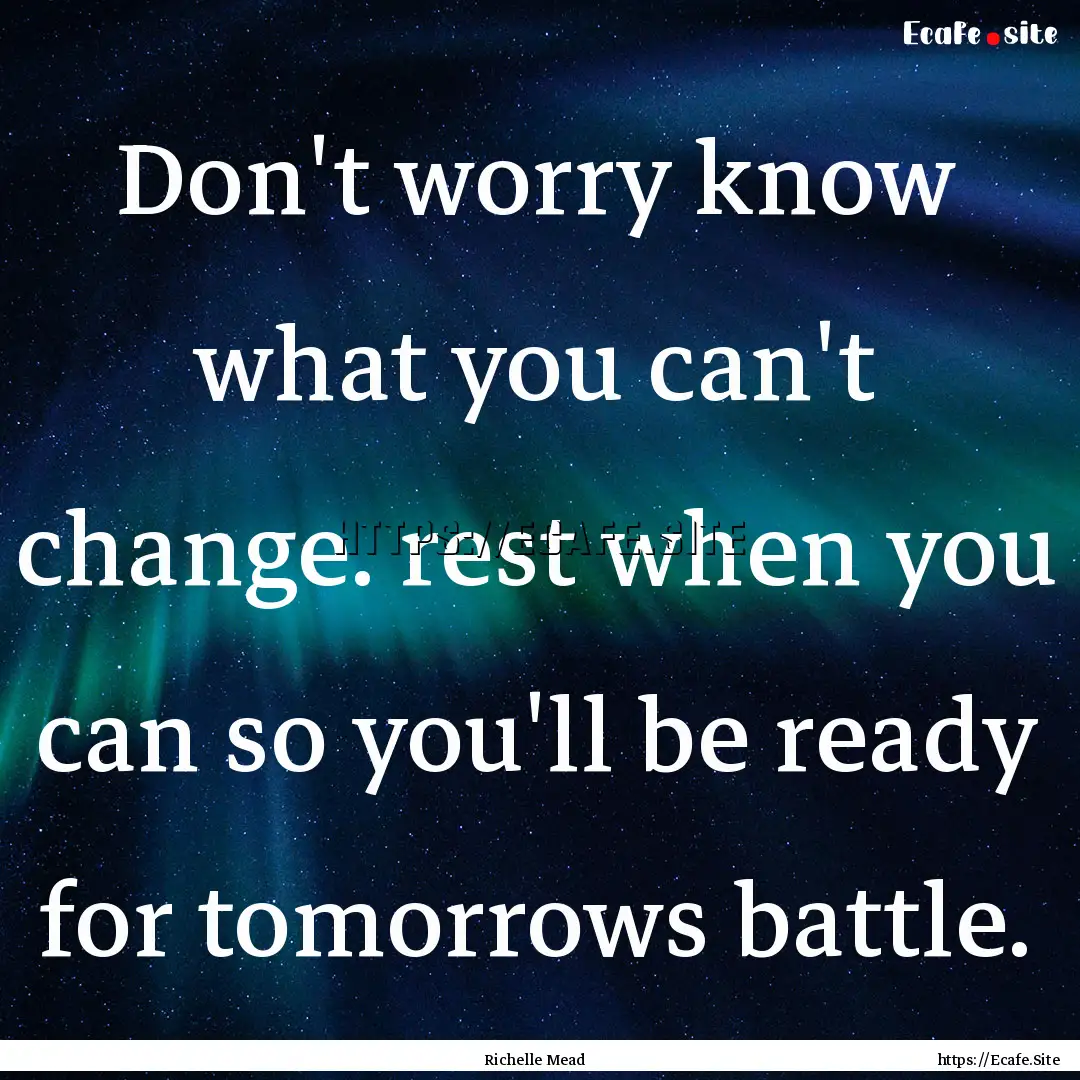 Don't worry know what you can't change. rest.... : Quote by Richelle Mead