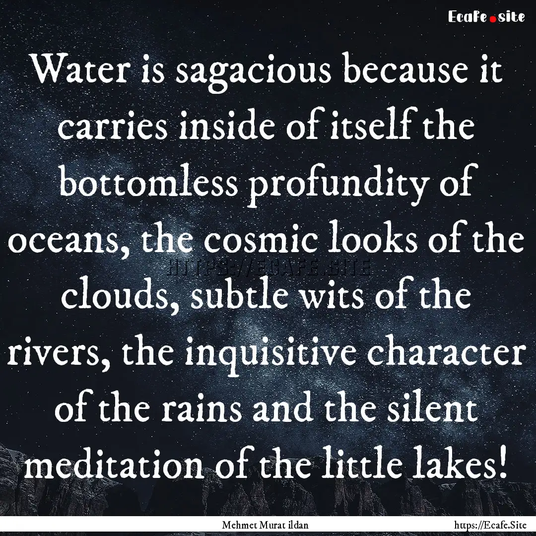 Water is sagacious because it carries inside.... : Quote by Mehmet Murat ildan