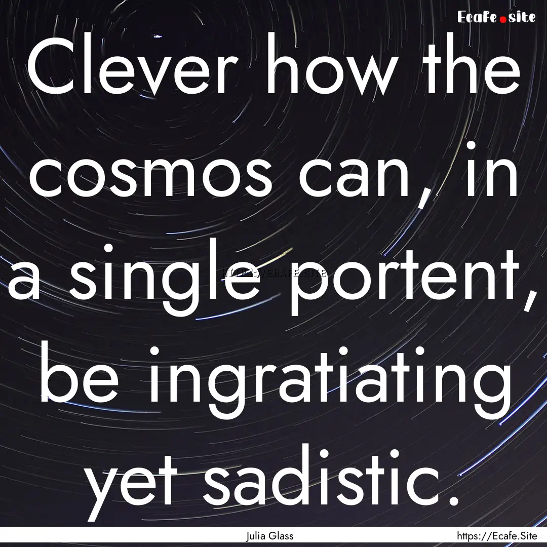 Clever how the cosmos can, in a single portent,.... : Quote by Julia Glass