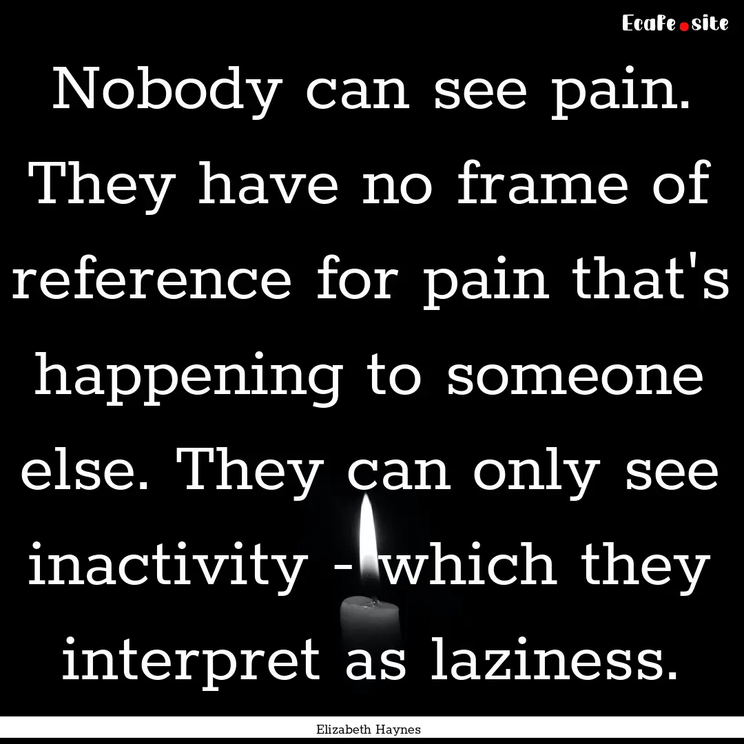 Nobody can see pain. They have no frame of.... : Quote by Elizabeth Haynes