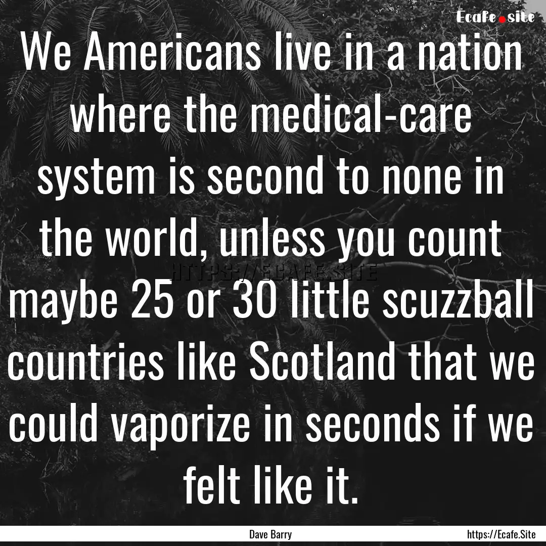 We Americans live in a nation where the medical-care.... : Quote by Dave Barry