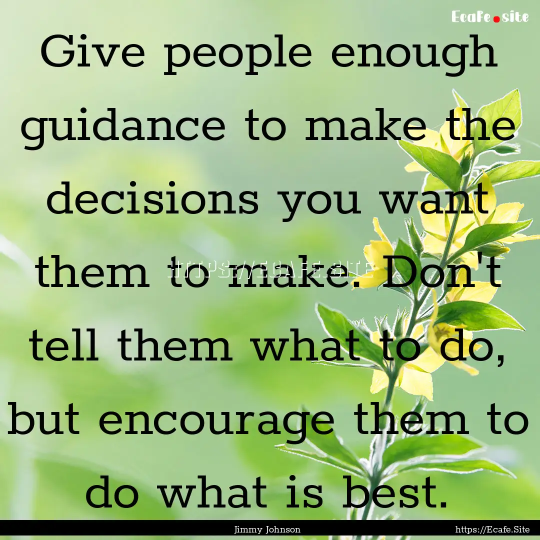 Give people enough guidance to make the decisions.... : Quote by Jimmy Johnson