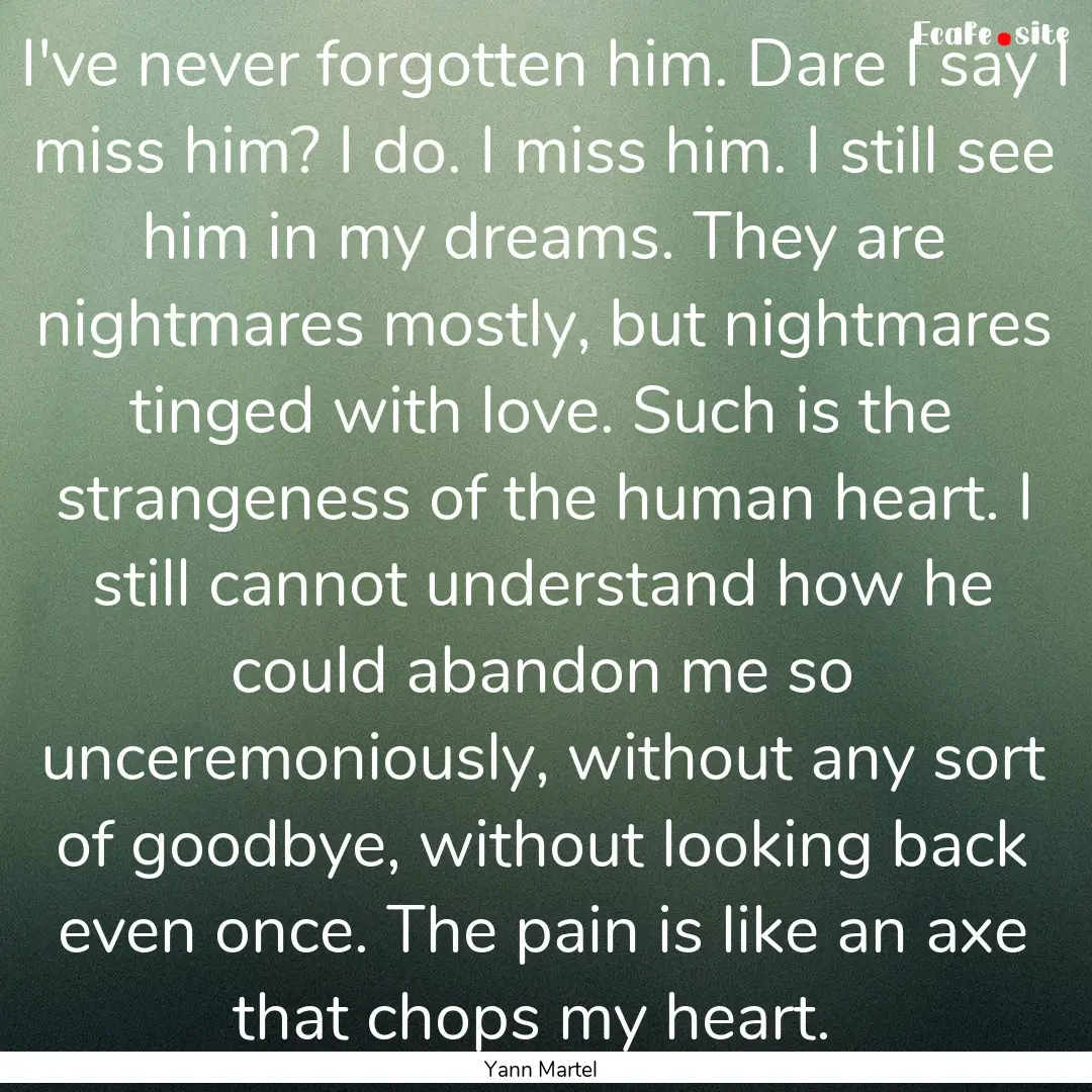 I've never forgotten him. Dare I say I miss.... : Quote by Yann Martel