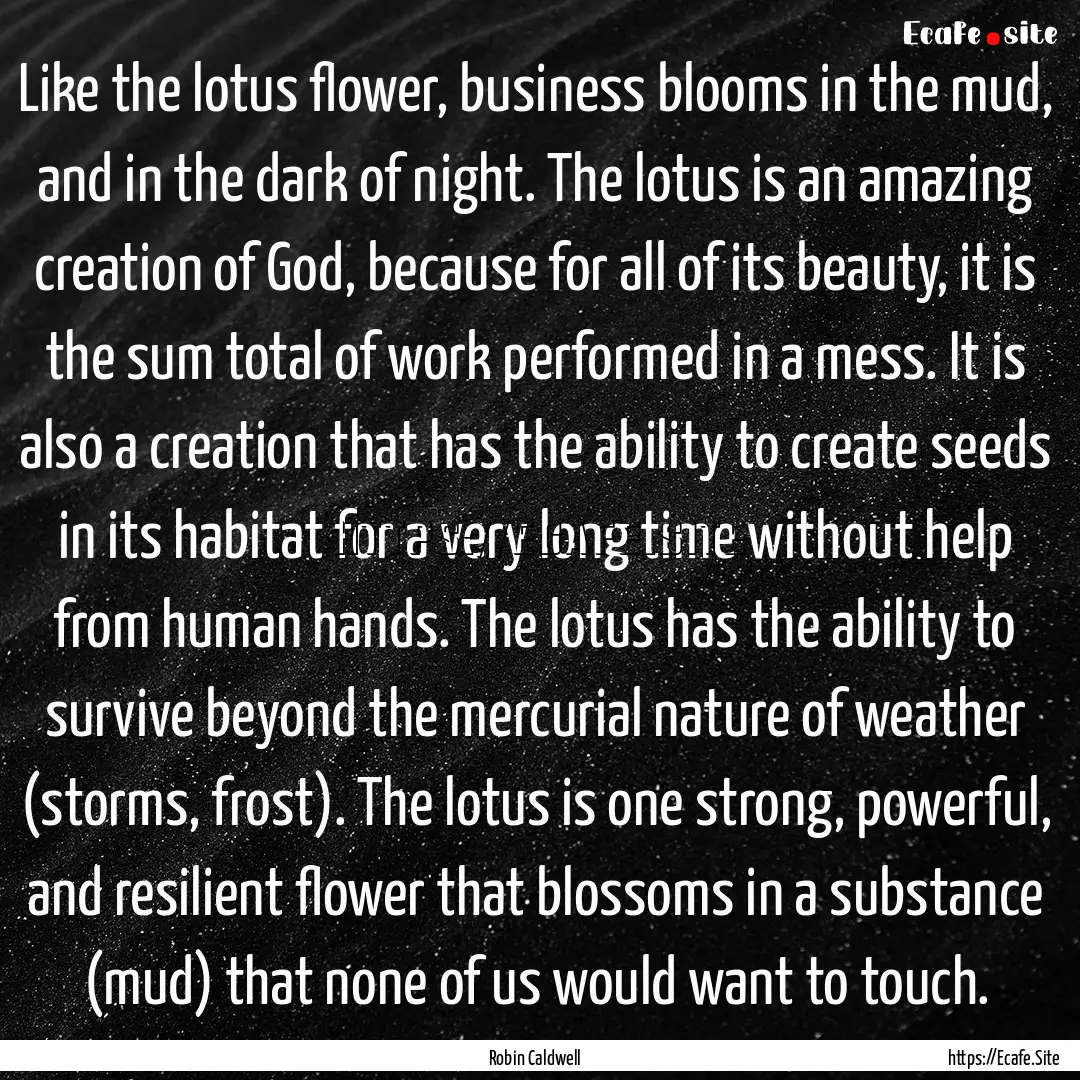 Like the lotus flower, business blooms in.... : Quote by Robin Caldwell