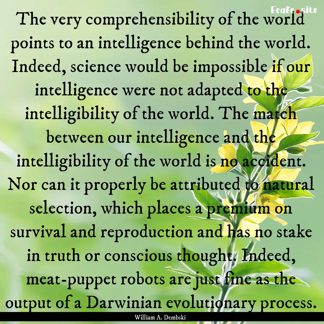 The very comprehensibility of the world points.... : Quote by William A. Dembski