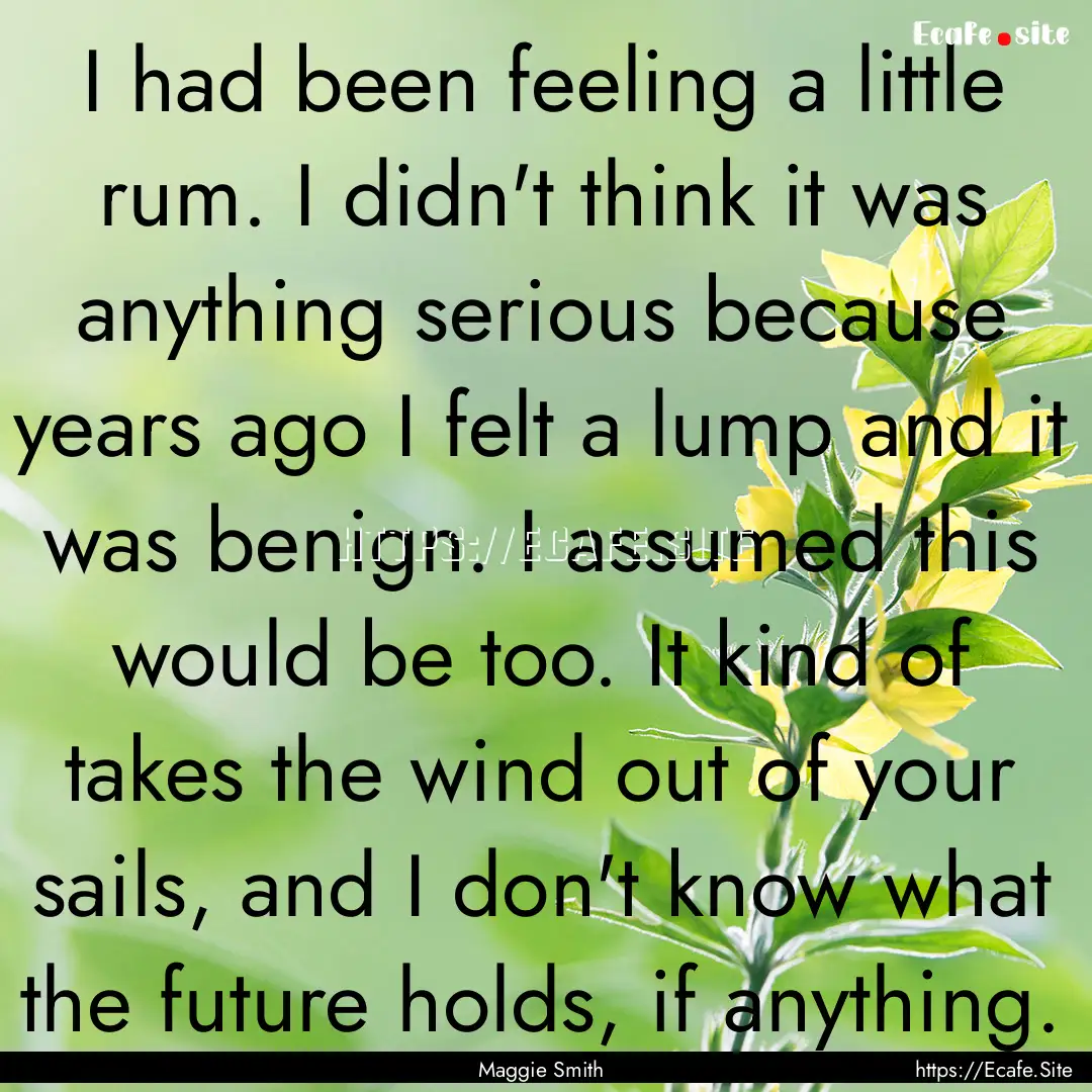 I had been feeling a little rum. I didn't.... : Quote by Maggie Smith