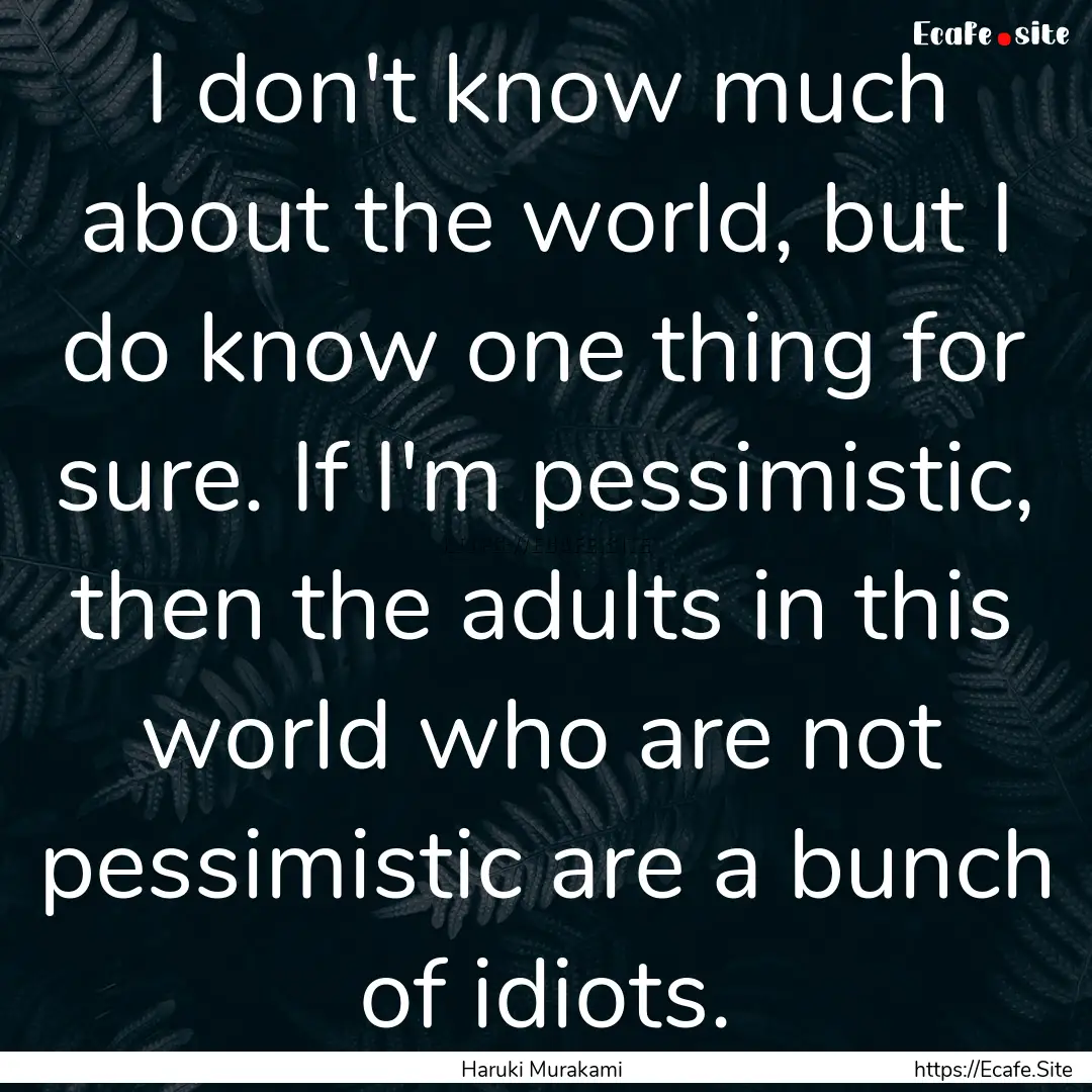 I don't know much about the world, but I.... : Quote by Haruki Murakami