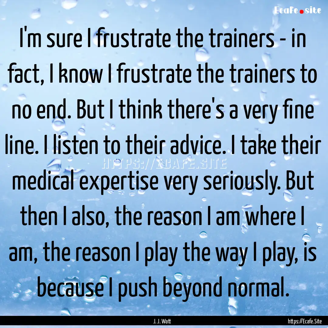 I'm sure I frustrate the trainers - in fact,.... : Quote by J. J. Watt