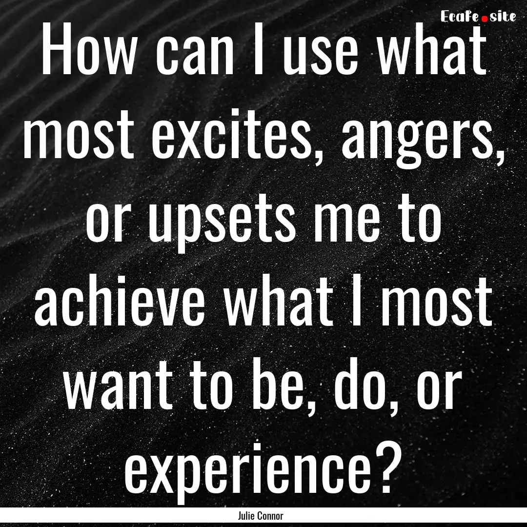 How can I use what most excites, angers,.... : Quote by Julie Connor