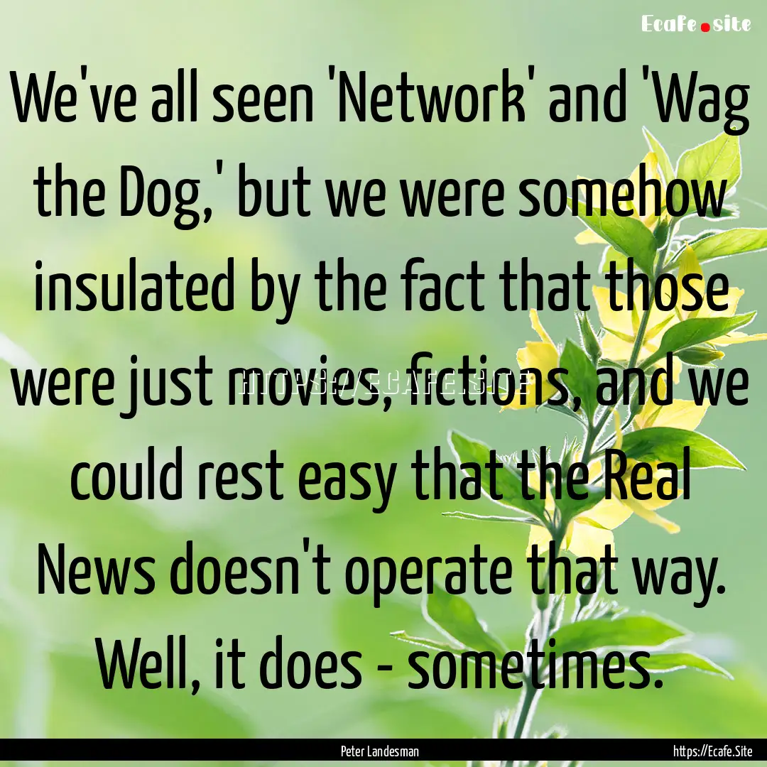 We've all seen 'Network' and 'Wag the Dog,'.... : Quote by Peter Landesman