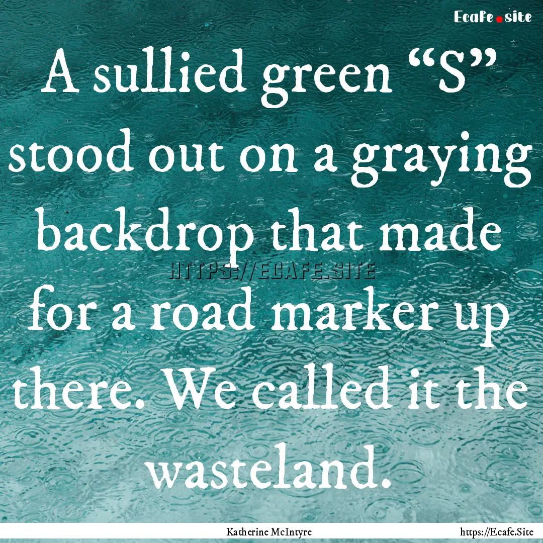 A sullied green “S” stood out on a graying.... : Quote by Katherine McIntyre