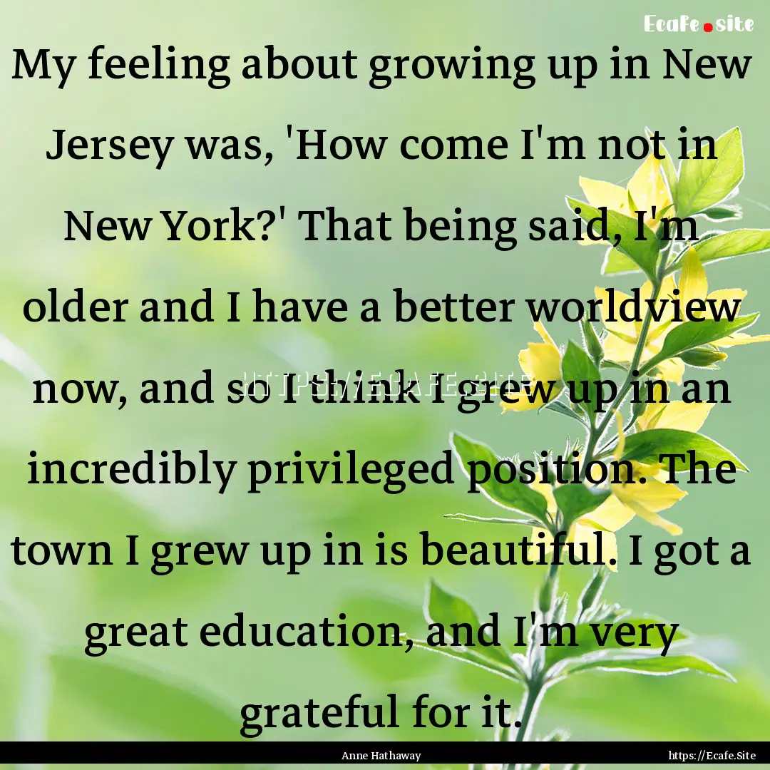 My feeling about growing up in New Jersey.... : Quote by Anne Hathaway