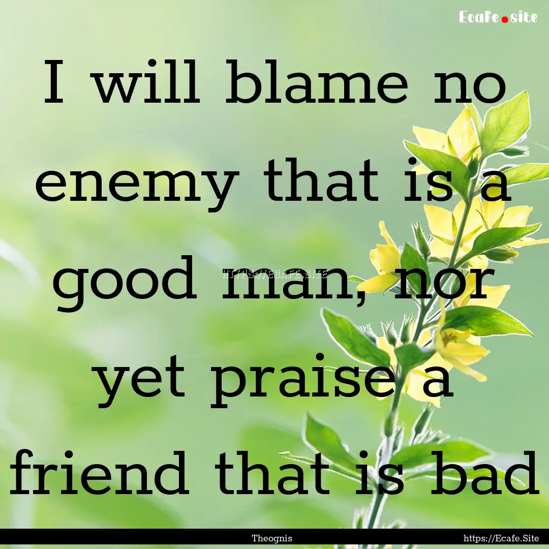 I will blame no enemy that is a good man,.... : Quote by Theognis