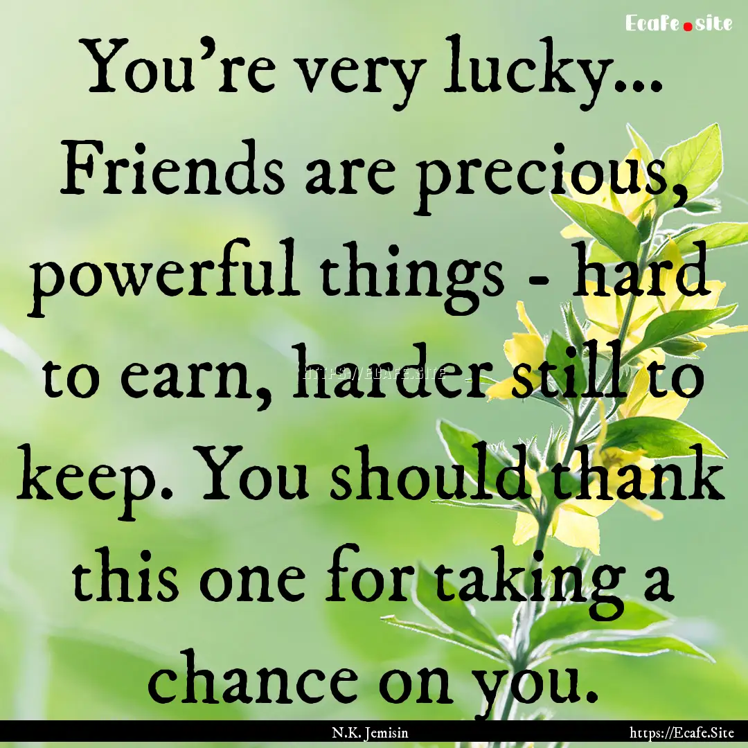 You're very lucky... Friends are precious,.... : Quote by N.K. Jemisin